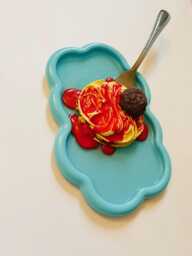 Spaghetti & Meatball Wavy Wall Art/ Dopamine Decor/ Maximalist Fake Food/ Food Pop Sculpture/ Funky Gift Idea - thumbnail 1