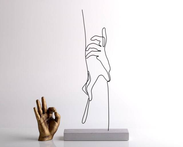 Handmade Wire Sculpture Abstract Tabletop Art On Concrete Base - image 1