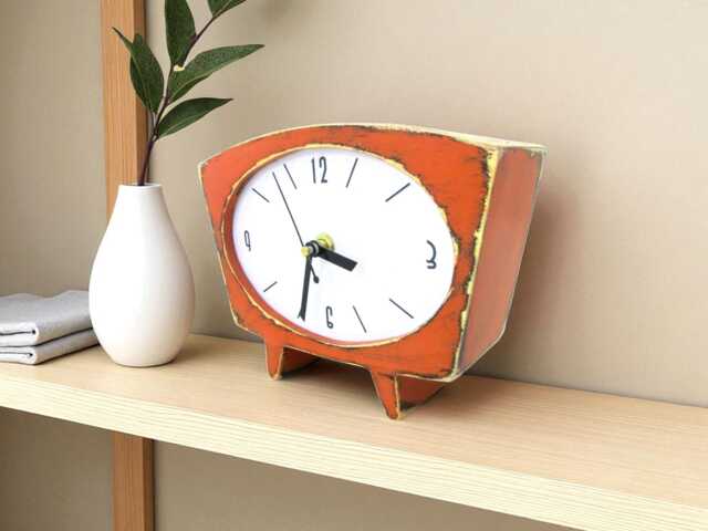 Silent Orange Wooden Desk Clock, Handmade Mid Century Style Table Decor - image 1