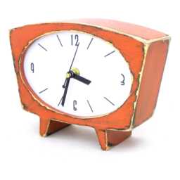 Silent Orange Wooden Desk Clock, Handmade Mid Century Style Table Decor - thumbnail 2