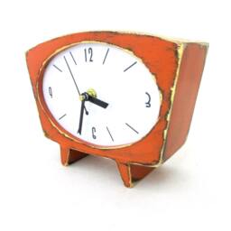 Silent Orange Wooden Desk Clock, Handmade Mid Century Style Table Decor - thumbnail 3