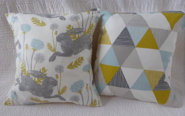 Hare & Geometric Print Cushion Covers, Duck Egg Blue, 16 - image 1