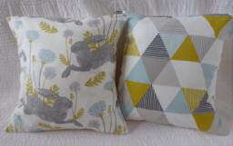 Hare & Geometric Print Cushion Covers, Duck Egg Blue, 16 - thumbnail 1