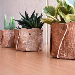 Set Of 2 Handmade Leather Plant Pot Home & Office Decor - thumbnail 2