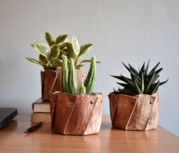 Set Of 2 Handmade Leather Plant Pot Home & Office Decor