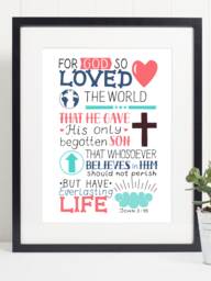 John 316 For God So Loved The World, Bible Scripture, Religion, Christian, Inspirational, Motivational Quote Art Print - thumbnail 1