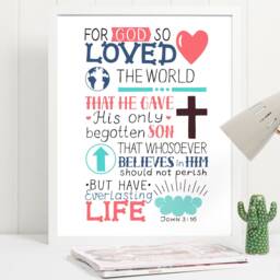John 316 For God So Loved The World, Bible Scripture, Religion, Christian, Inspirational, Motivational Quote Art Print - thumbnail 2