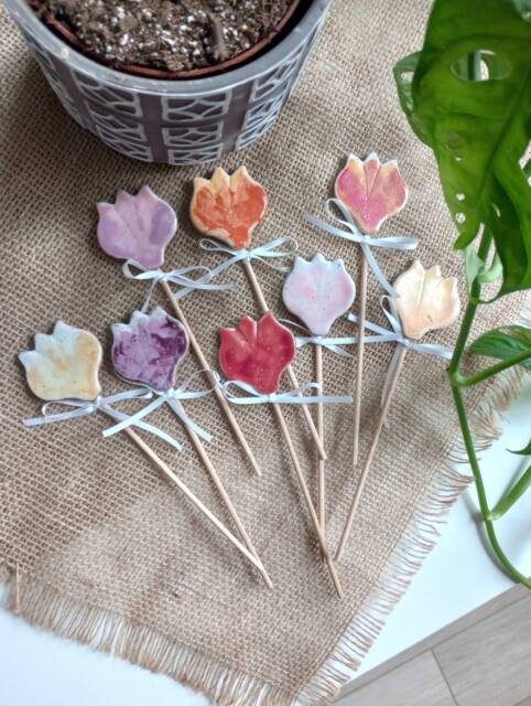 Ceramic Tulip Stake Garden Decor, Plant Stake, Marker, Speckled Stoneware, Art, Gift, Gardener Gifts, Small Ceramic Tulip - image 1