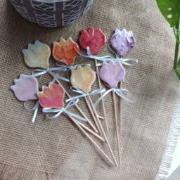 Ceramic Tulip Stake Garden Decor, Plant Stake, Marker, Speckled Stoneware, Art, Gift, Gardener Gifts, Small Ceramic Tulip - thumbnail 2