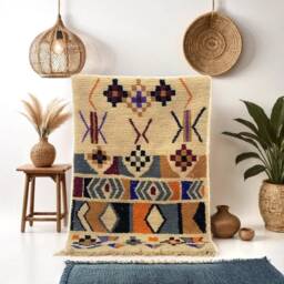 Handmade Moroccan Wool Rug Steel Multicolour Tufted Berber Rug - thumbnail 1
