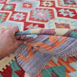 7x10 Large Area Rug, Afghan Modern Geometric Kilim Wool Handmade Boho Oriental Turkmen Living Room Bedroom Rug - thumbnail 3