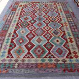 7x10 Large Area Rug, Afghan Modern Geometric Kilim Wool Handmade Boho Oriental Turkmen Living Room Bedroom Rug - thumbnail 2