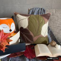 "Brown Faux Suede Applique Leaf Decorative Throw Pillow Cover, 16""x16" - thumbnail 2