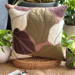 "Brown Faux Suede Applique Leaf Decorative Throw Pillow Cover, 16""x16" - thumbnail 3