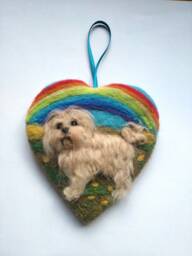 Custom Pet Portrait Dog in A Heart Needle Felt Dog Ornament Dog's Mom Gift Memorial Pet Loss Wall Decor Felt