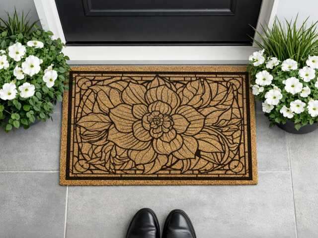 Contemporary Flower Welcome Mat - Abstract Botanical Doormat Modern Entryway - image 1