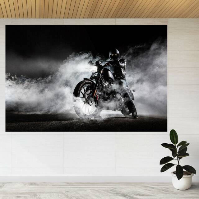 Motorcycle With Man Rider, Night 3D View Wall Sticker Poster Decal A886 - image 1