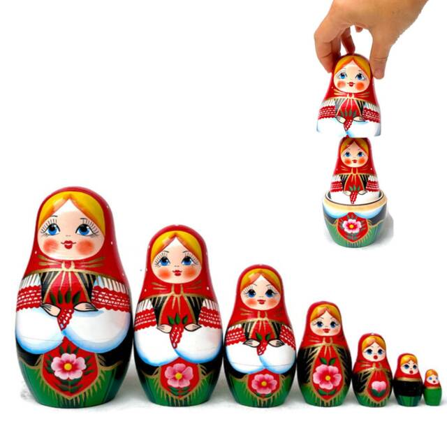 Handmade Wooden Nesting Dolls Gold Accent Puzzle Toy - 7-Piece - image 1
