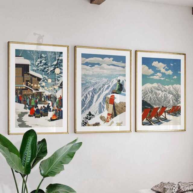 Japanese Ski Poster Set Of 3 - Vintage Skiing Wall Art, Travel Scenic Japan Slopes Prints, Winter Sports Gift Idea - image 1