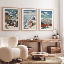 Japanese Ski Poster Set Of 3 - Vintage Skiing Wall Art, Travel Scenic Japan Slopes Prints, Winter Sports Gift Idea - thumbnail 2
