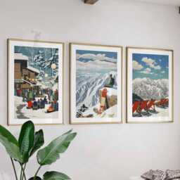 Japanese Ski Poster Set Of 3 - Vintage Skiing Wall Art, Travel Scenic Japan Slopes Prints, Winter Sports Gift Idea - thumbnail 1