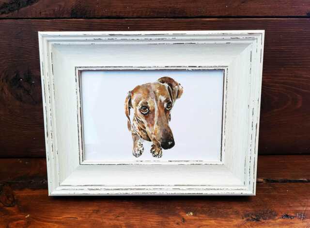 Dachshund Print 17x12cm - White Rustic Frame - Sausage Dog Wall Art, Gift For Doxie Lovers - image 1