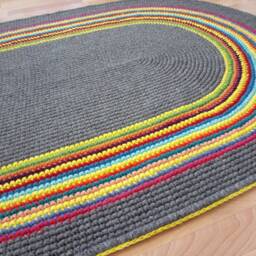 Handmade Wool Oval Rug Colorful Rainbow Edge, Modern Rug - thumbnail 2