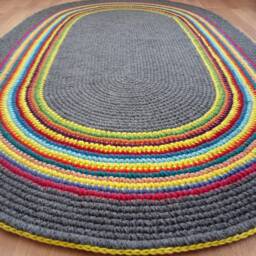 Handmade Wool Oval Rug Colorful Rainbow Edge, Modern Rug - thumbnail 4