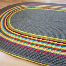 Handmade Wool Oval Rug Colorful Rainbow Edge, Modern Rug - thumbnail 3