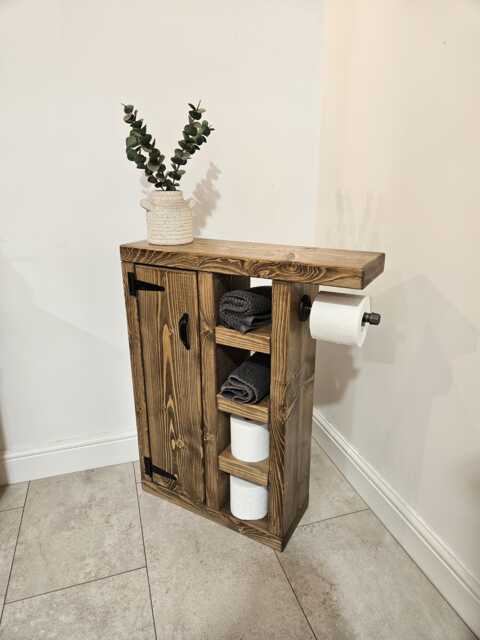 Handmade Bathroom Cupboard Storage - Rustic Industrial Small Cabinet UK Toilet Roll Holder - image 1