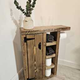 Handmade Bathroom Cupboard Storage - Rustic Industrial Small Cabinet UK Toilet Roll Holder - thumbnail 2