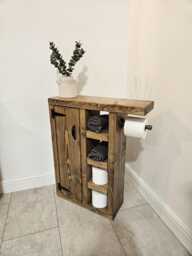 Handmade Bathroom Cupboard Storage - Rustic Industrial Small Cabinet UK Toilet Roll Holder - thumbnail 1
