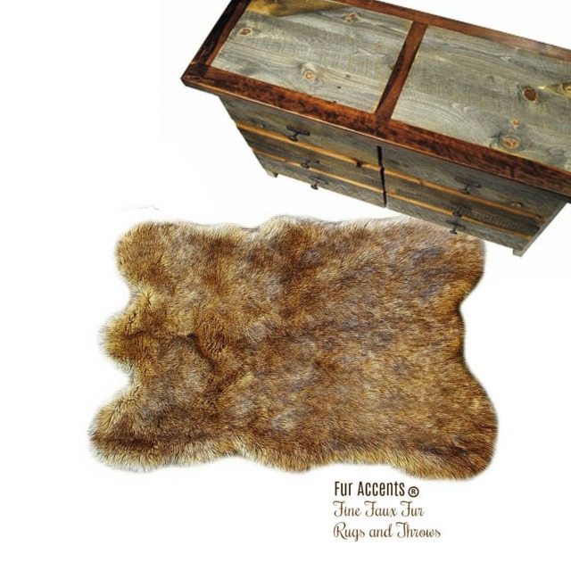 Handmade Golden Brown Faux Fur Rug - Coyote Pelt Style - image 1