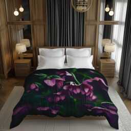 Dark Purple Moody Floral Comforter With Deep Plum Botanicals For Romantic Eclectic Bedrooms #035