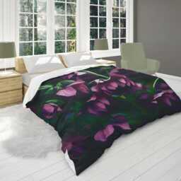 Dark Purple Floral Comforter Moody Nature Pattern Bedding, Cozy Home D??cor Gift, King Queen Twin Size #035 - thumbnail 2