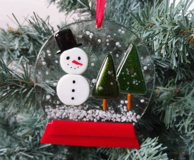 Fused Glass Snow-Globe Christmas Decoration, Art, Tree Bauble, Gift For Her, Twig Ornament, Secret Santa, Stocking Filler - image 1