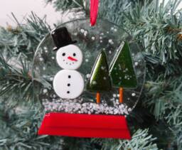 Fused Glass Snow-Globe Christmas Decoration, Art, Tree Bauble, Gift For Her, Twig Ornament, Secret Santa, Stocking Filler - thumbnail 1