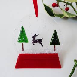 Fused Glass Snow-Globe Christmas Decoration, Art, Tree Bauble, Gift For Her, Twig Ornament, Secret Santa, Stocking Filler - thumbnail 2