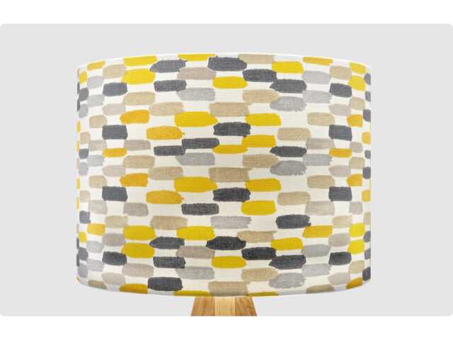 Handmade Lampshade Grey Mustard Yellow Pebble Fabric Drum, Modern Abstract Geometric Light Shade For Table/Floor Lamp Or Ceiling Pendant - image 1