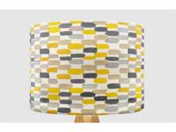 Handmade Lampshade Grey Mustard Yellow Pebble Fabric Drum, Modern Abstract Geometric Light Shade For Table/Floor Lamp Or Ceiling Pendant - thumbnail 1