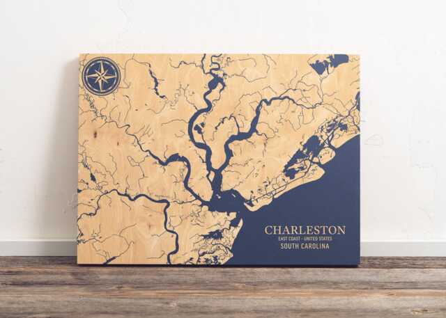 Charleston, South Carolina Map - Engraved Wood Coastal Chart Wall Art Sign, Beach Home Decor Nautical Print, Unique Personalized Family Gift - image 1