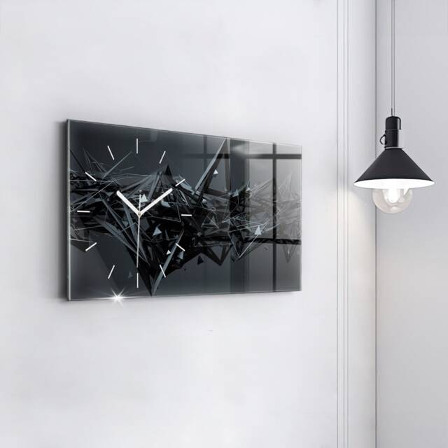 Black Abstraction Modern Wall Clock, Tempered Glass Abstraction Personalized Clock - image 1