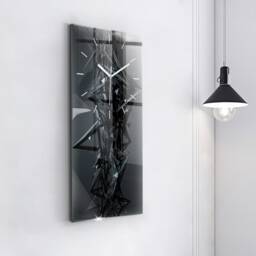 Black Abstraction Modern Wall Clock, Tempered Glass Abstraction Personalized Clock - thumbnail 3