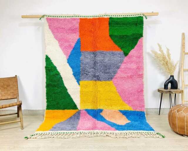 Moroccan Multicolor Berber Rug, Boho Nursery Handwoven Wool Shag Authentic Beni Ourain Carpet, Large Area Rug - image 1