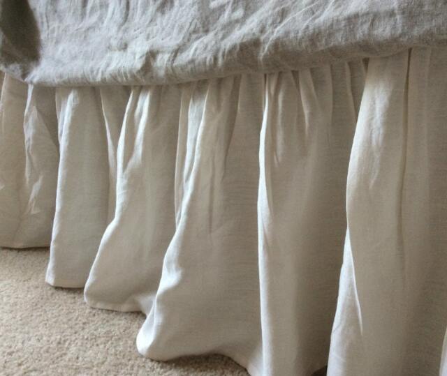 Cream Linen Bedskirt, Bed Ruffles, Cream Dust Skirts, Shabby Chic Bedding, Romantic Country, Cottage Bedding - image 1