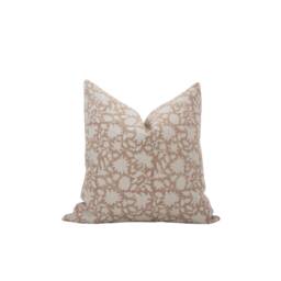 Hazel -- Designer Tan Floral Linen Pillow Cover Block Print Sand Modern Farmhouse Neutral - thumbnail 1