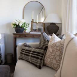 Hazel -- Designer Tan Floral Linen Pillow Cover Block Print Sand Modern Farmhouse Neutral - thumbnail 2