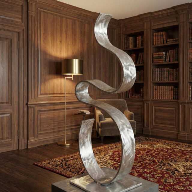 Silver Metal Sculpture Handcrafted Stainless Steel Luxury Modern Art Gallery Piece - image 1