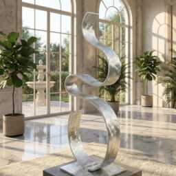 Silver Metal Sculpture Handcrafted Stainless Steel Luxury Modern Art Gallery Piece - thumbnail 2