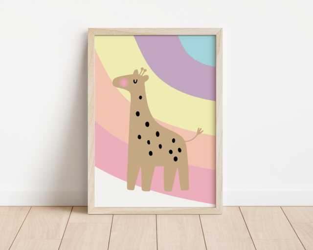 Girls Pastel Rainbow Striped Giraffe Print For Bedroom, Nursery Or Playroom - image 1